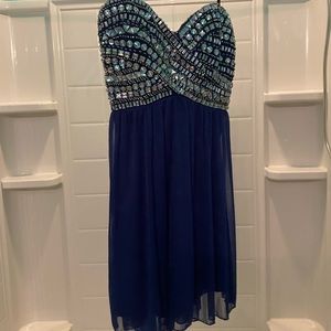 Navy blue homecoming dress with bead design